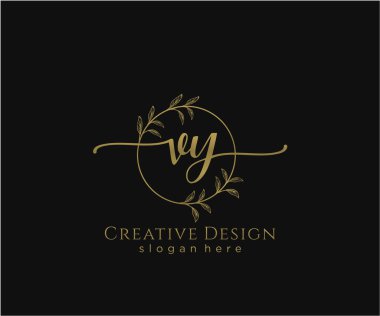 VY ilk el yazısı logosu tasarımı. Moda, fotoğrafçılık, düğün, güzellik, iş dünyası logosu.