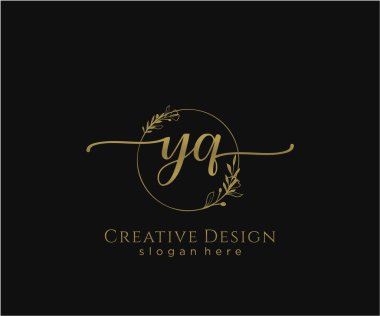 YQ ilk el yazısı logosu tasarımı. Moda, fotoğrafçılık, düğün, güzellik, iş dünyası logosu.