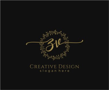 ZV ilk el yazısı logosu tasarımı. Moda, fotoğrafçılık, düğün, güzellik, iş dünyası logosu.