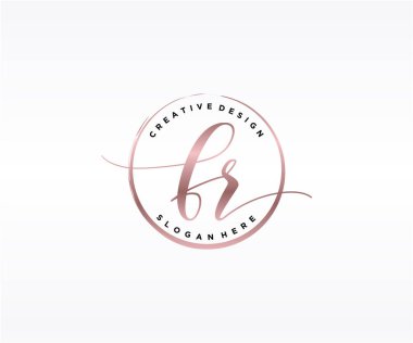 FR İlk El yazısı Logosu Tasarımı. Moda, fotoğrafçılık, düğün, güzellik, iş dünyası logosu.