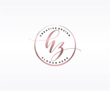 HZ ilk el yazısı logosu tasarımı. Moda, fotoğrafçılık, düğün, güzellik, iş dünyası logosu.