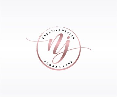 NJ İlk el yazısı logosu tasarımı. Moda, fotoğrafçılık, düğün, güzellik, iş dünyası logosu.