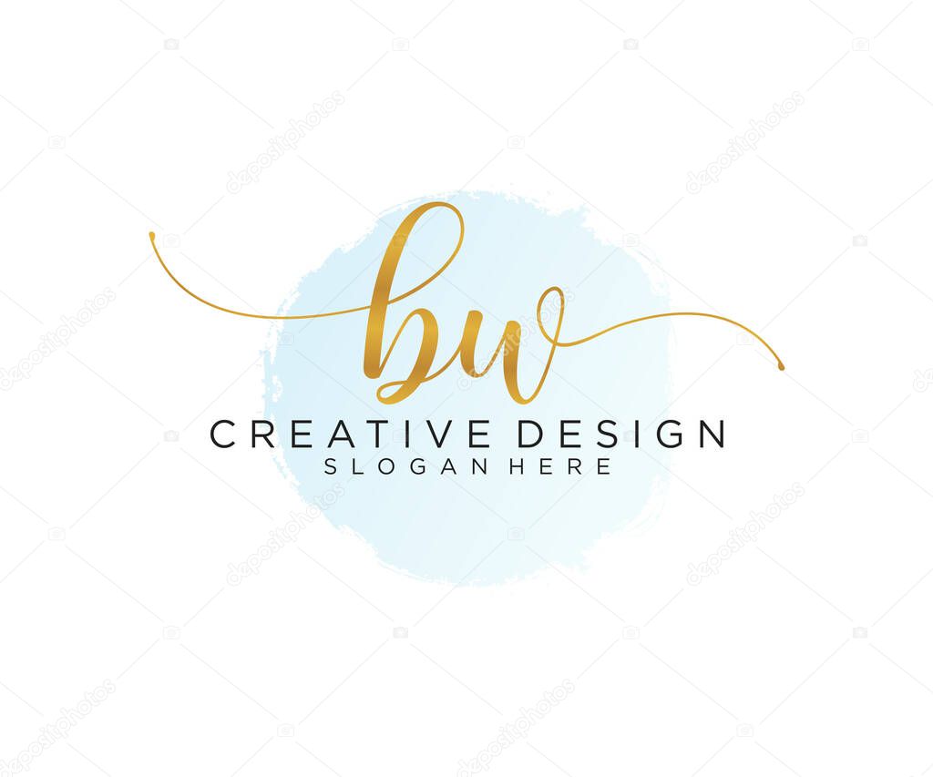 Initial BW handwriting logo with watercolor template vector