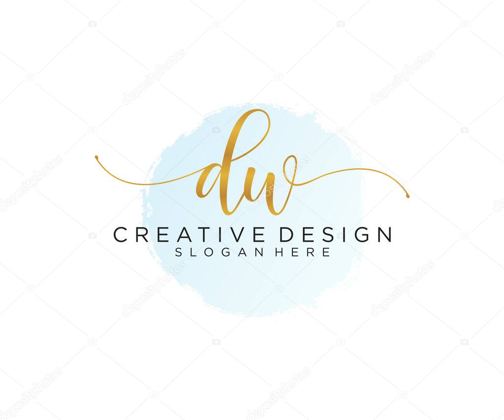 Initial DW handwriting logo with watercolor template vector