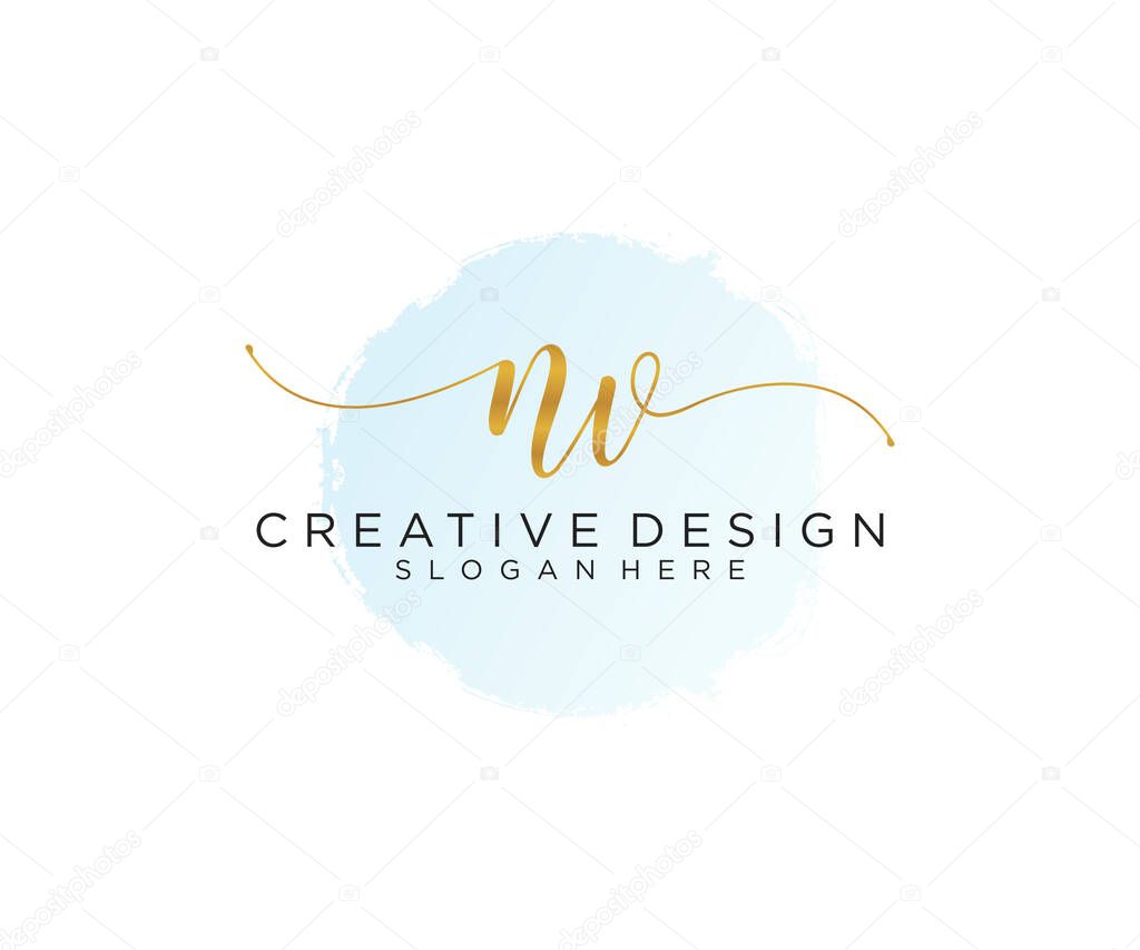 Initial NV handwriting logo with watercolor template vector