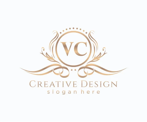 初期のVc美容モノグラムとエレガントなロゴデザイン — ストックベクタ