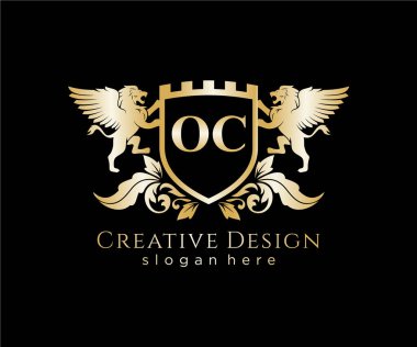 Aslan Kraliyet Logo Şablonu ile OC Harfi Baş harfleri