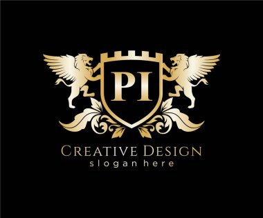 Lion Royal Logo Şablonu ile PI Harfi Baş harfleri