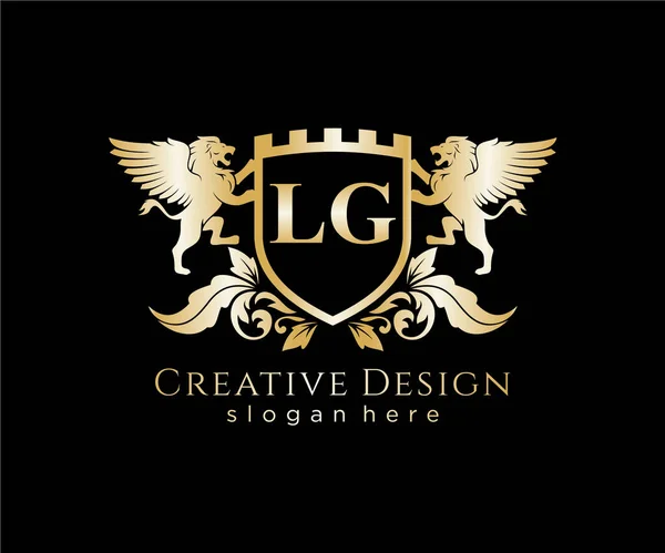 Carta Inicial Com Lion Royal Logo Template — Vetor de Stock