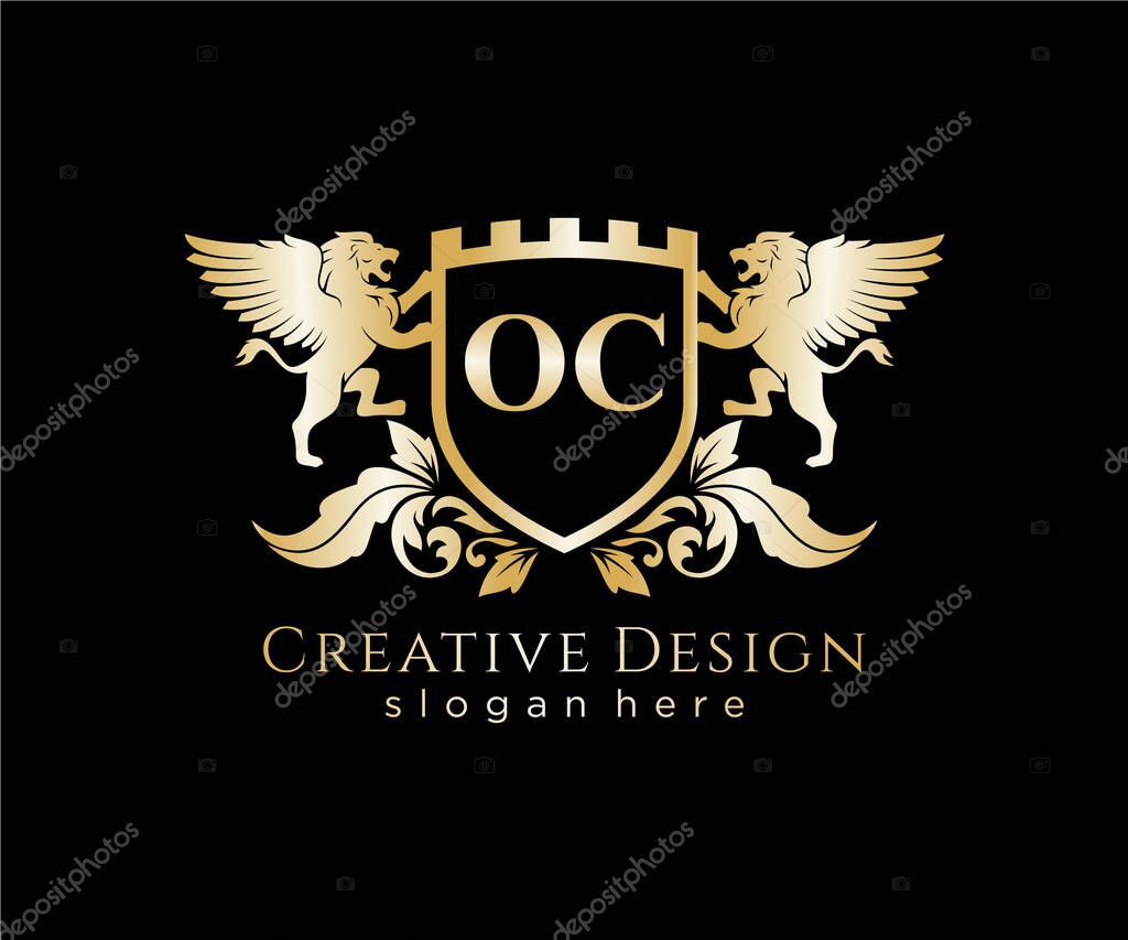 OC Letter Initial with Lion Royal Logo Template