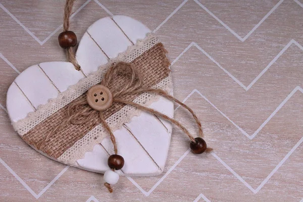 Decorative Wooden Heart Detail Wooden Background — Stock Photo, Image