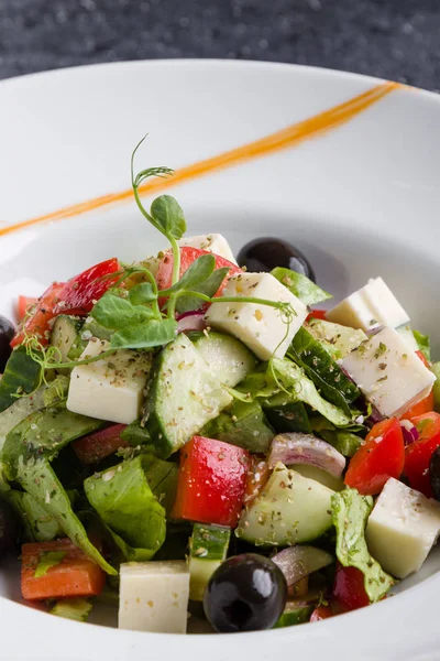 Fresh Tasty Greek Salad Appetizer White Plate — Stock Photo, Image