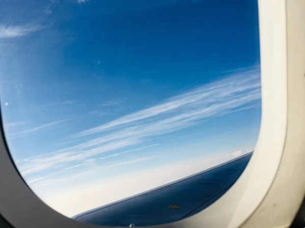 Blue Sky View Plane Window Taken Airplane Jpg File — Stock Photo, Image