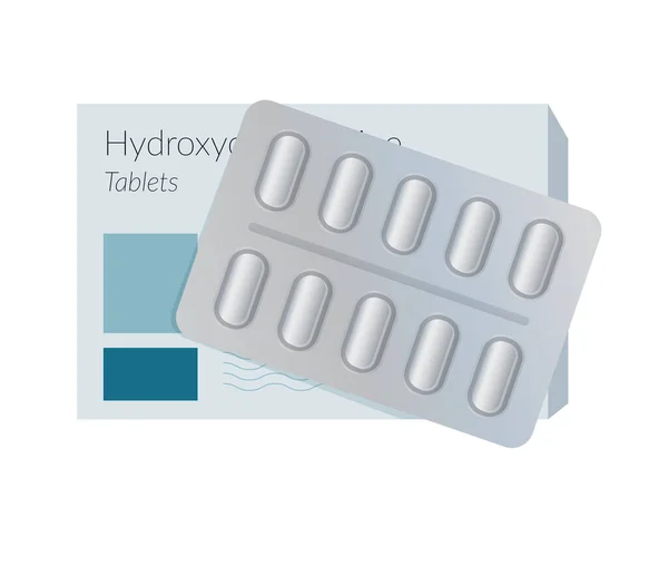Hydroxiklorokinläkemedel Tablettförpackning Med Kartong Ikon Som Eps Fil — Stock vektor