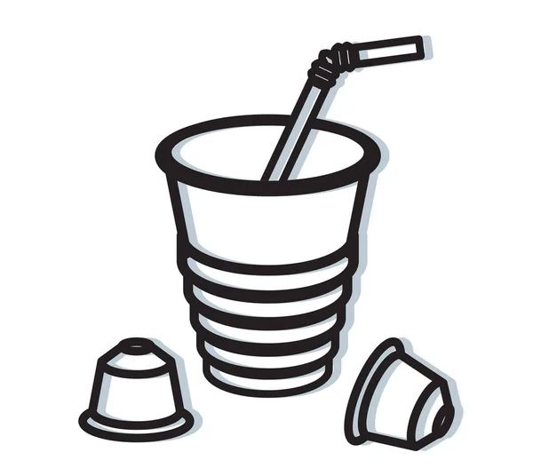 Tasse Café Jetable Plastique Avec Capsule Café Icône Tant Que — Image vectorielle