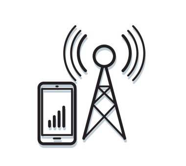 EPS 10 dosyası olarak Cep Telefonu ve Sinyal Gücü ile Telekom Kulesi