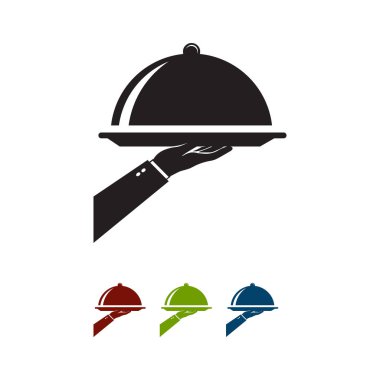 El garson garson logo sembolü Restau ile gıda servis tepsisi