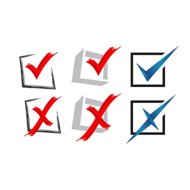 Onay işareti işareti. Evet veya Hayır vektörü. Modaya uygun False veya True simgesi 