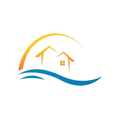 Creative Beach house logo tasarım şablonu Vektör illüstrasyon