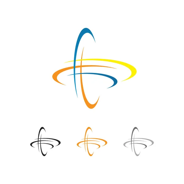 Satz von Satelliten-Web-Ringe Umlaufbahn Planet Logo Tech-Design-Konzept — Stockvektor