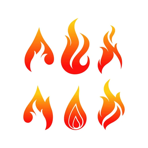 Set fire flames vector icons illustrations in white background — Stock Vector