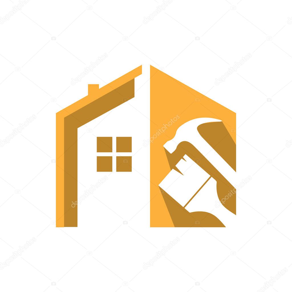 Home Repair Logo with maintenance tools and house construction c