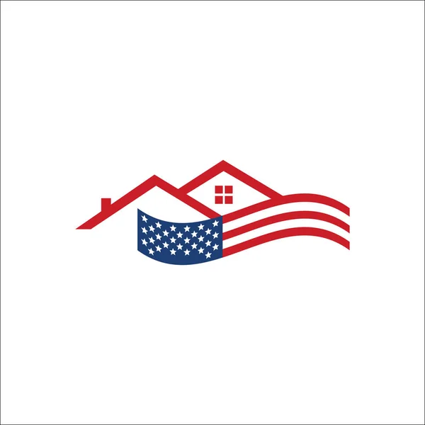 Etats-Unis drapeau américain et maison maison réel logo illustration vectorielle — Image vectorielle