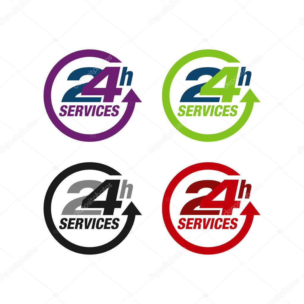 24 hours service sign vector icon day night services button symb