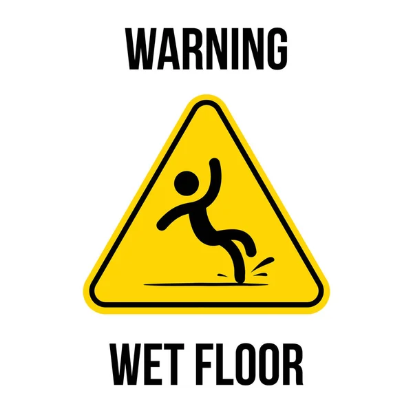 Wet Floor logotipo sinal vetor triângulo amarelo com queda homem illu —  Vetores de Stock