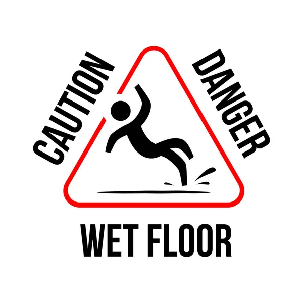 Wet Floor logo segno vettore triangolo giallo con caduta uomo illu — Vettoriale Stock