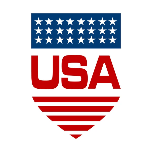 Emblemas americanos patrióticos vermelhos e azuis e rótulos com bandeira —  Vetores de Stock