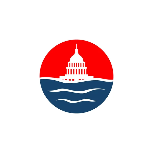 Eenvoudig water en Capitol Building vector logo ontwerp — Stockvector