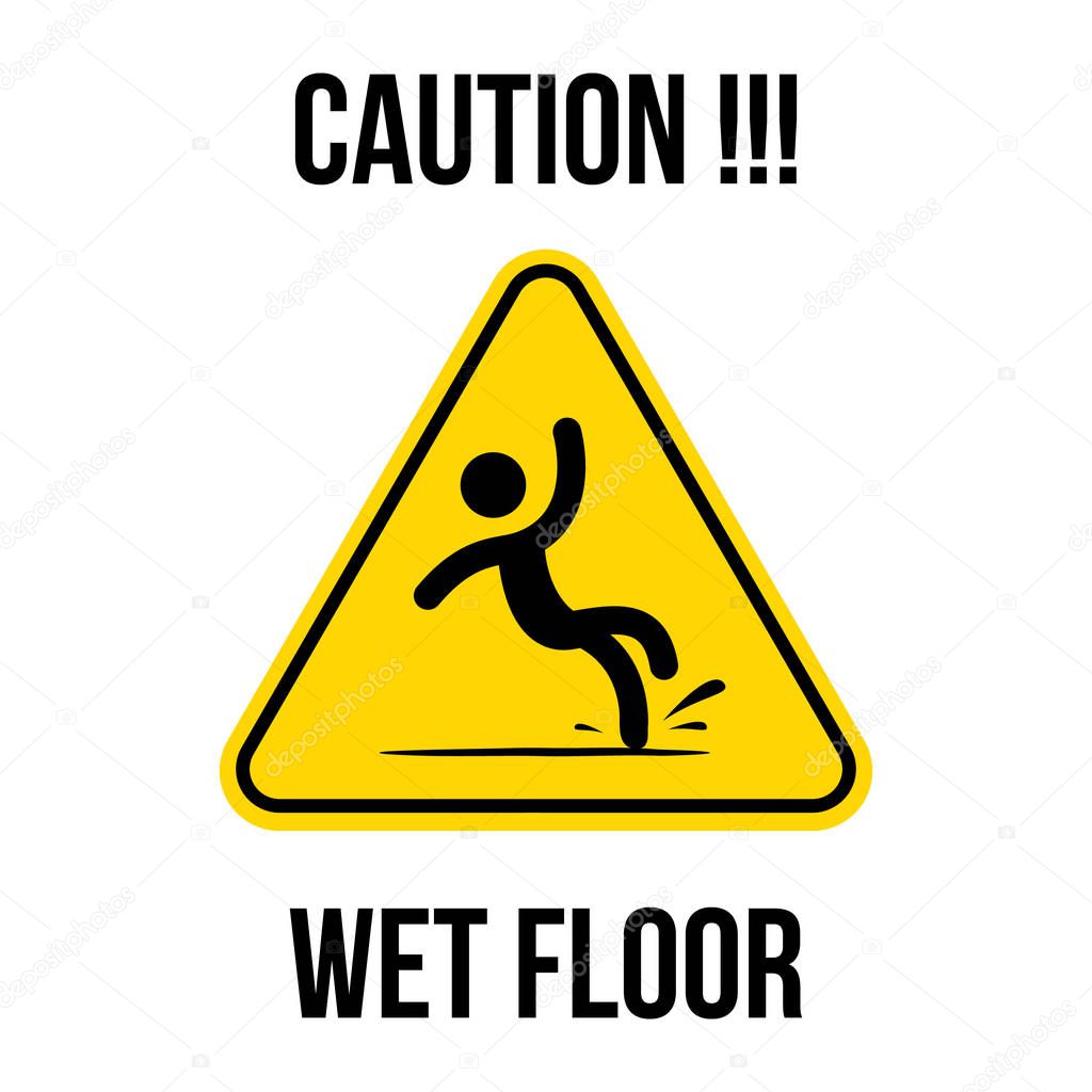 Wet Floor logo sign vector yellow triangle with falling man illustration