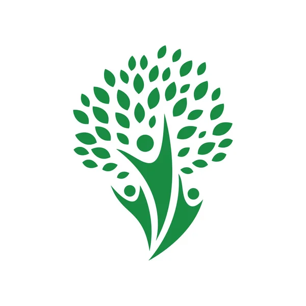 Abstrait des gens sains logo avec des éléments à base de plantes et vert — Image vectorielle