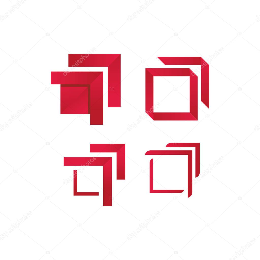 modern red border square logo frame on a white background