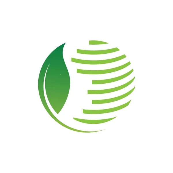 Eko yeşil yaprak küresel dünya logosu tasarım vektör çizimler — Stok Vektör