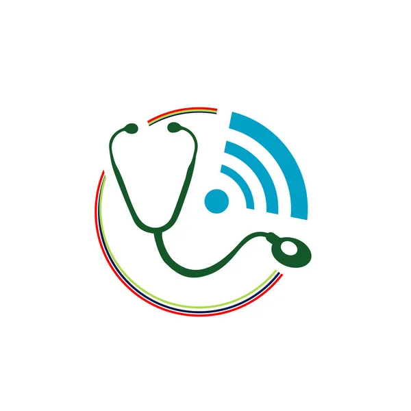 Service de santé en ligne croix médicale logo vecteur médecin en ligne lo — Image vectorielle