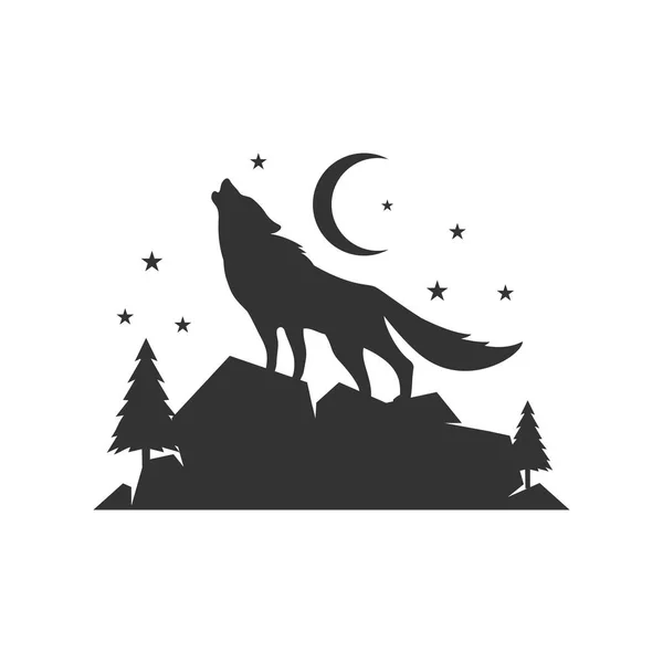 Ein einsamer Wolf Logo Design Hintergrund Vektor Konzept Illustration — Stockvektor