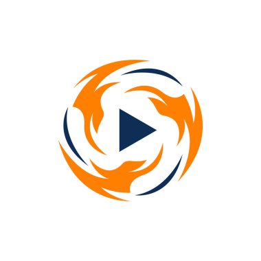 teknoloji medya yangın play düğme logo tasarım simgesi vektör illüstrasyon