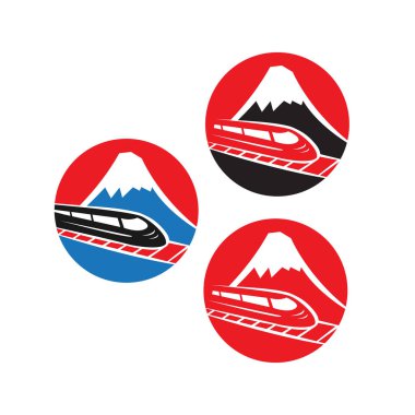 Fuji dağ ve hızlı tren izole ile Japon kırmızı logosu