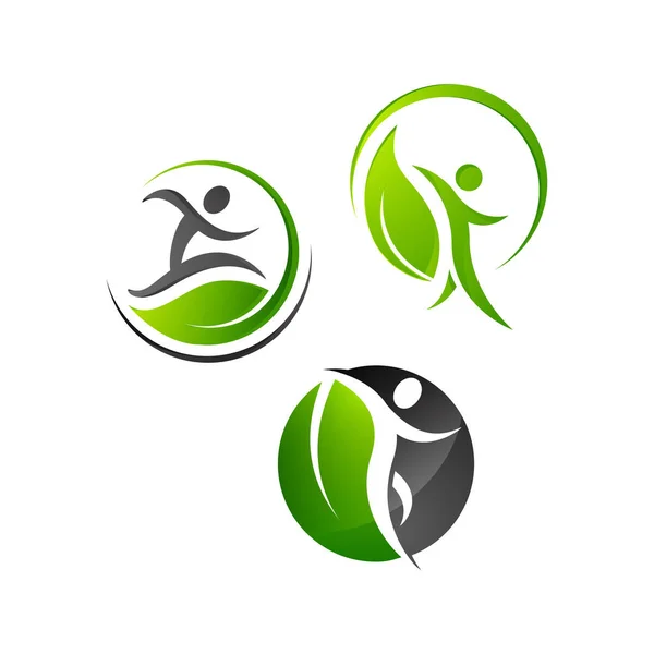Vetor de design de logotipo de pessoas saudáveis abstratas com ervas e verdes — Vetor de Stock