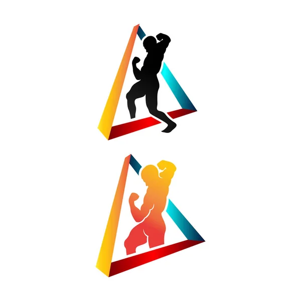 Sano persone sport triangolo fitness logo design vettoriale templat — Vettoriale Stock