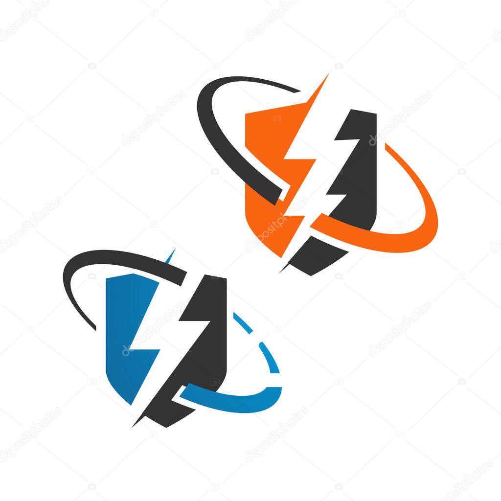 safety guard shield and electric logo design concept vector icon