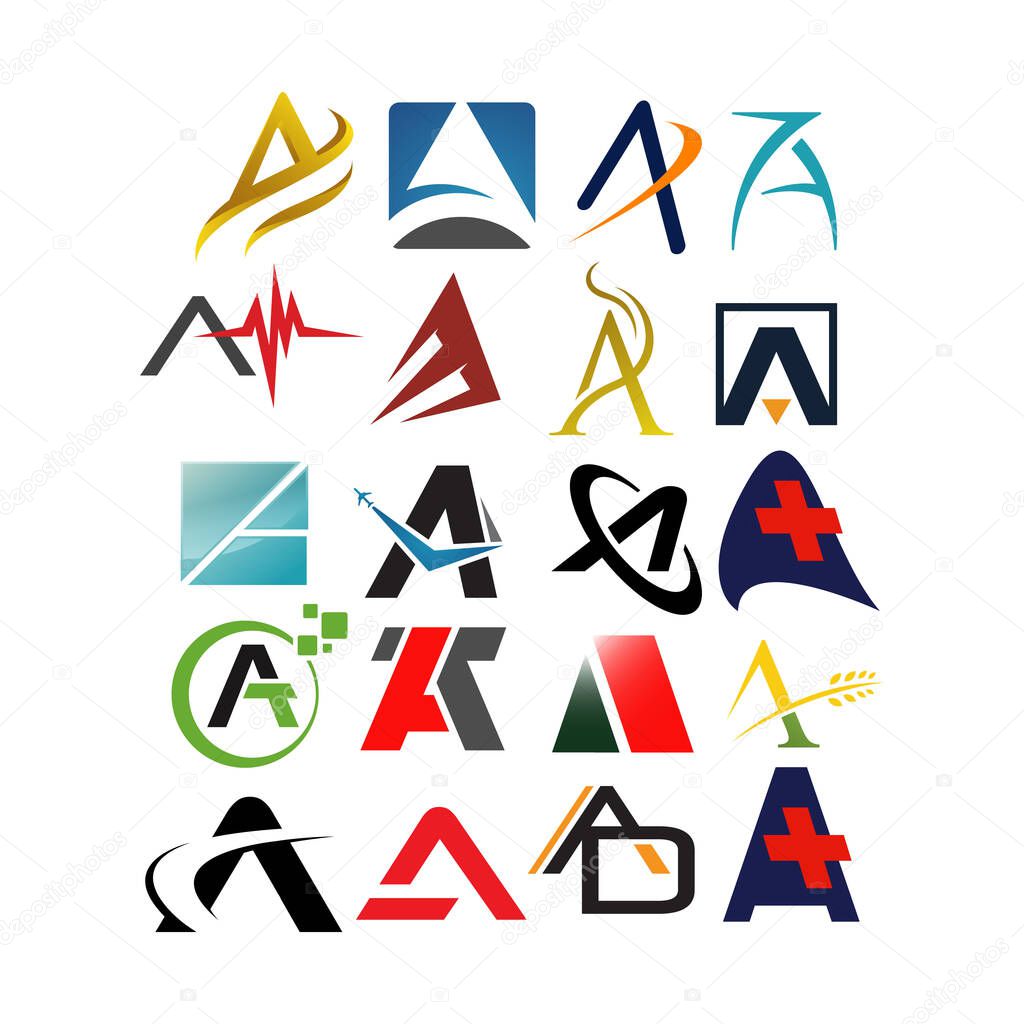 set of Letter A Logos a Modern logo design triangle logo vector 
