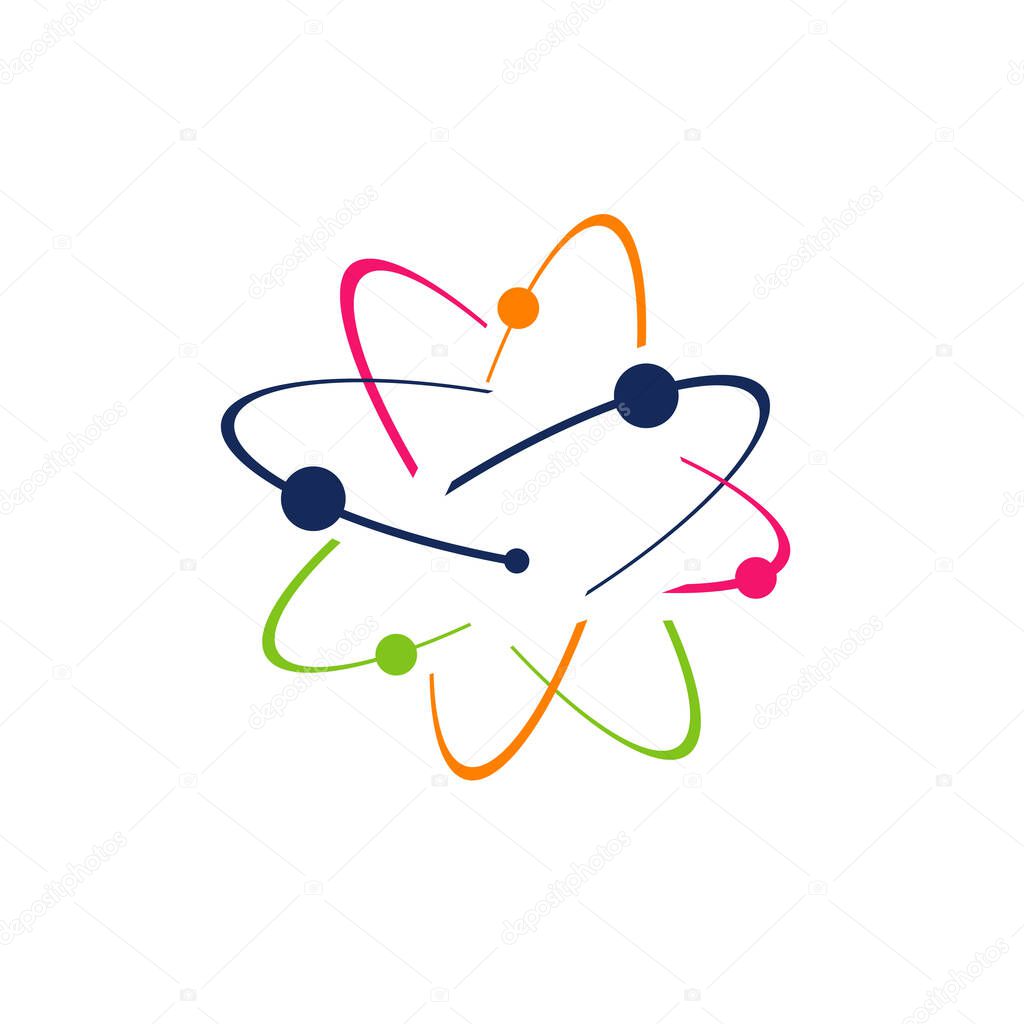 Symbol of science research Atom logo Vector icon illustration. e