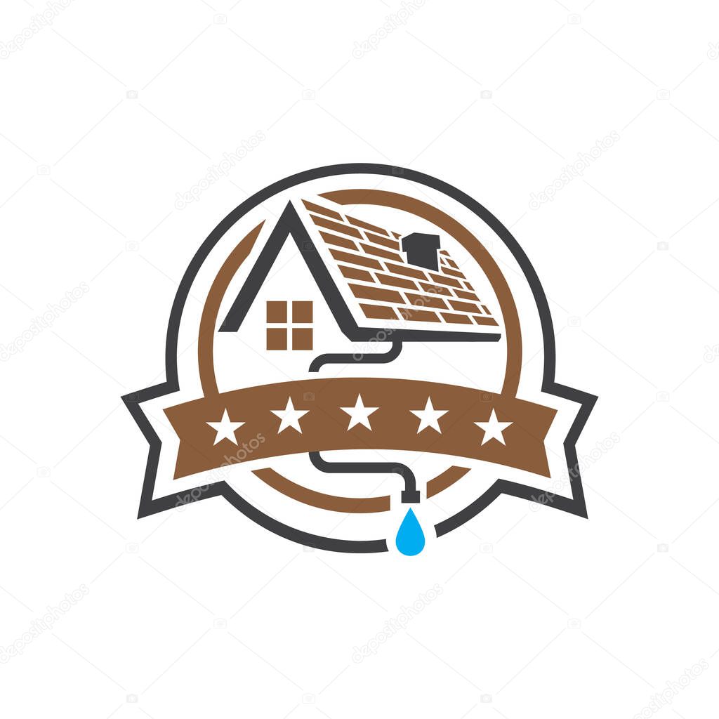 house roof gutter logo design vector badge emblem template illus