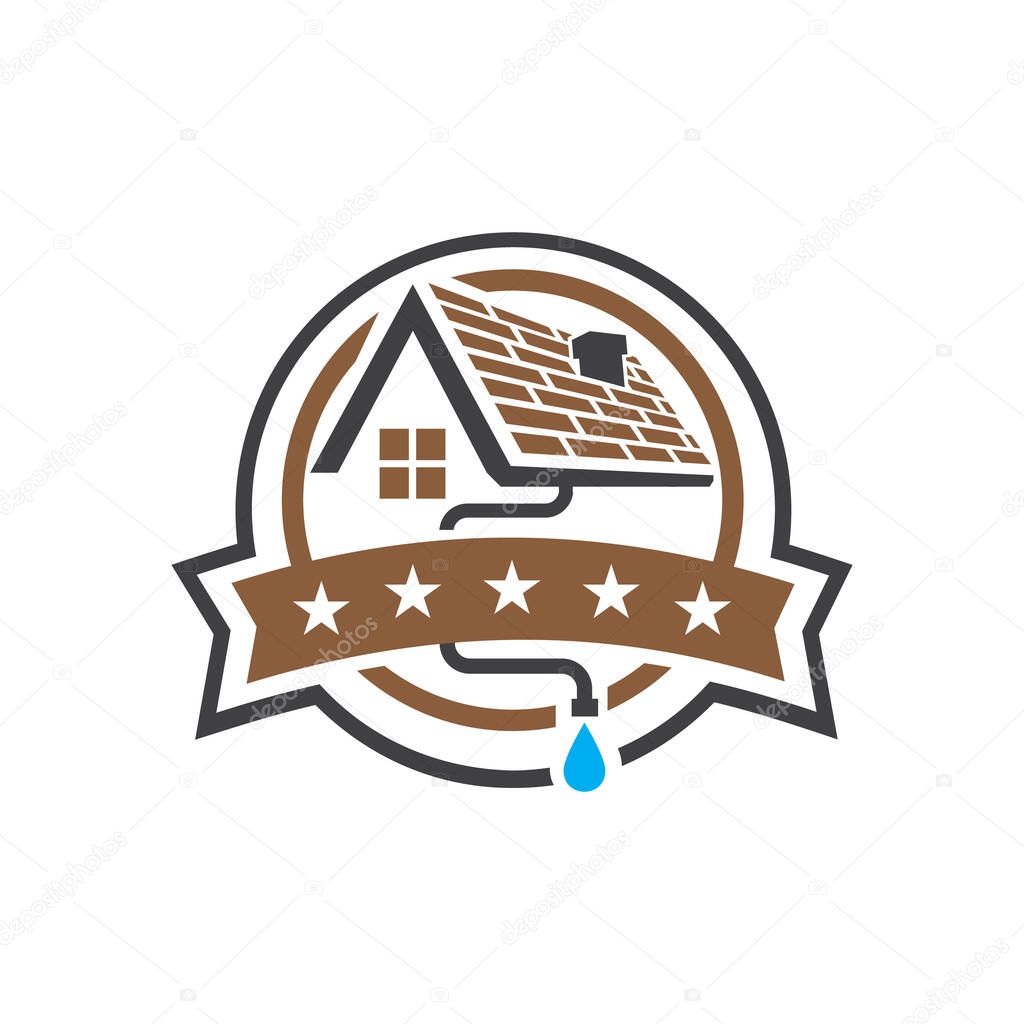 House roof gutter logo design vector badge emblem template illustrations
