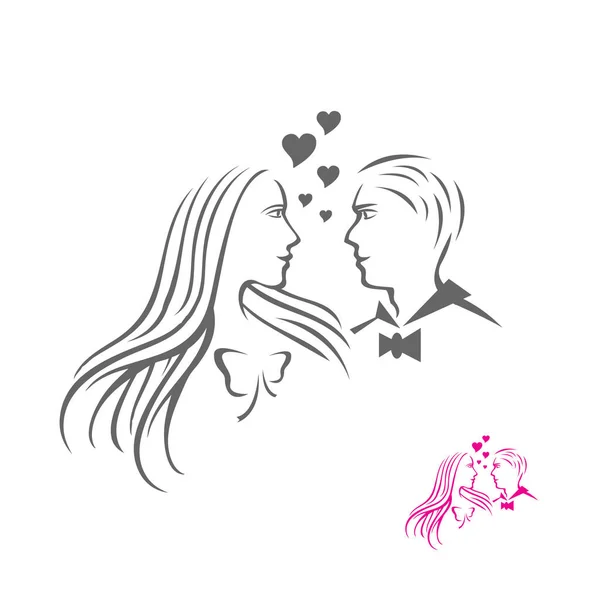 Svatební logo vektor design shilhoutte nevěsty v manželství lásky — Stockový vektor