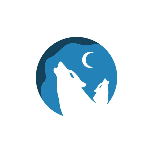 Dos aullando lobo logotipo diseño vector signo concepto ilustración — Vector de stock