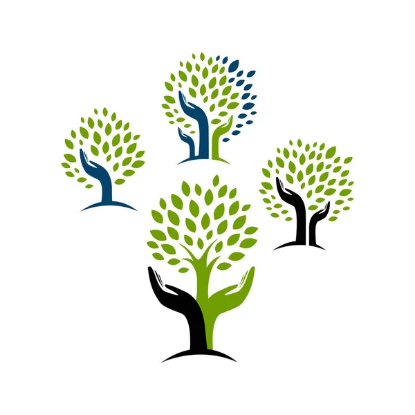 Eko yeşil el ağacı logosu vektör tasarımı fikri ilham verici — Stok Vektör